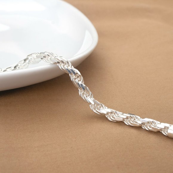 New Solid Sterling Silver Rope Bracelet, Stamped 925 Italy, Bracelet For Men - Picture 6 of 7